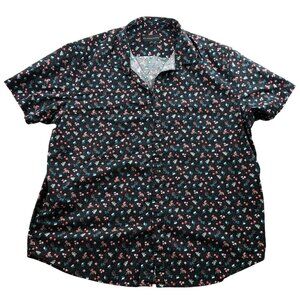 No Boundaries Men's Shirt 2XL Floral Print Short Sleeve Button-Up Black